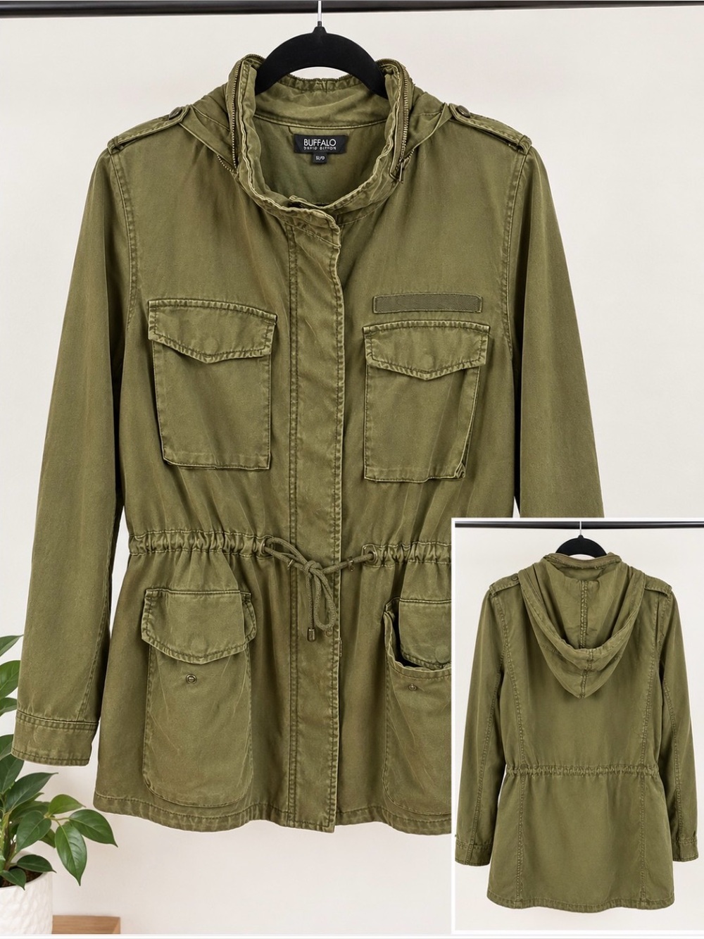 Buffalo David Bitton Olive Utility Jacket with Hood